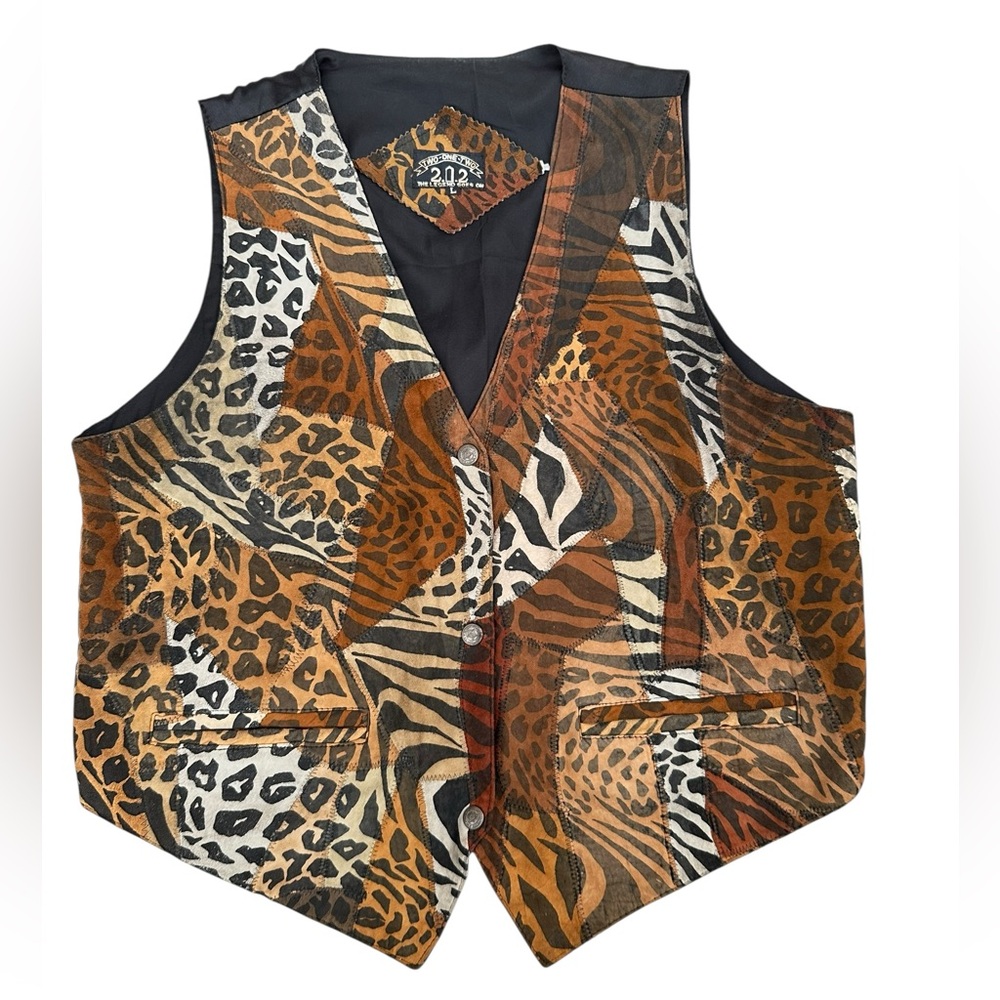 212 legend Goes on 100% Real Leather Animal Print Men's Vest Size L